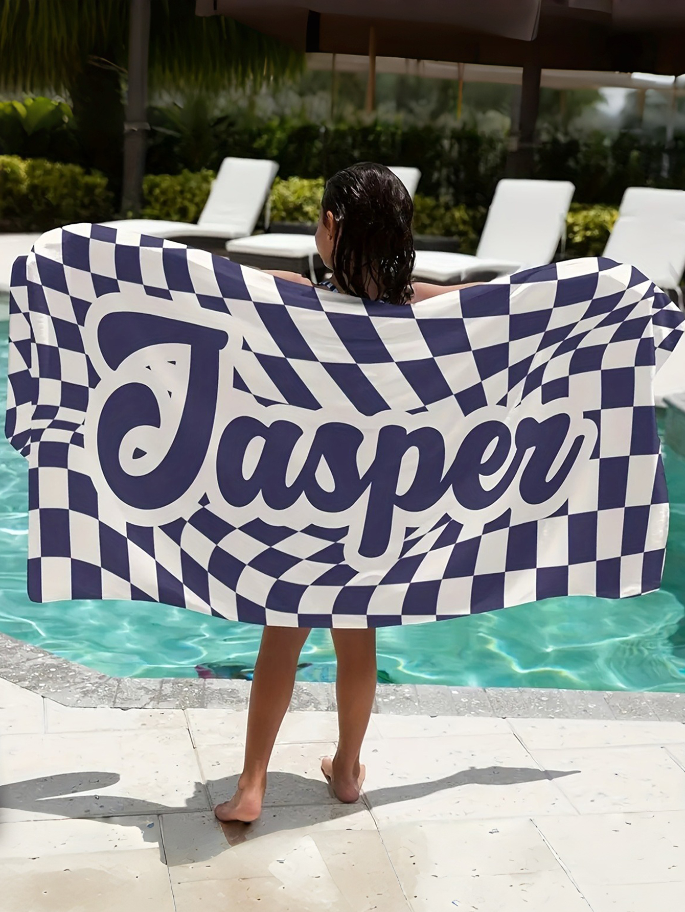 Checkered Text Personalized Beach Towel